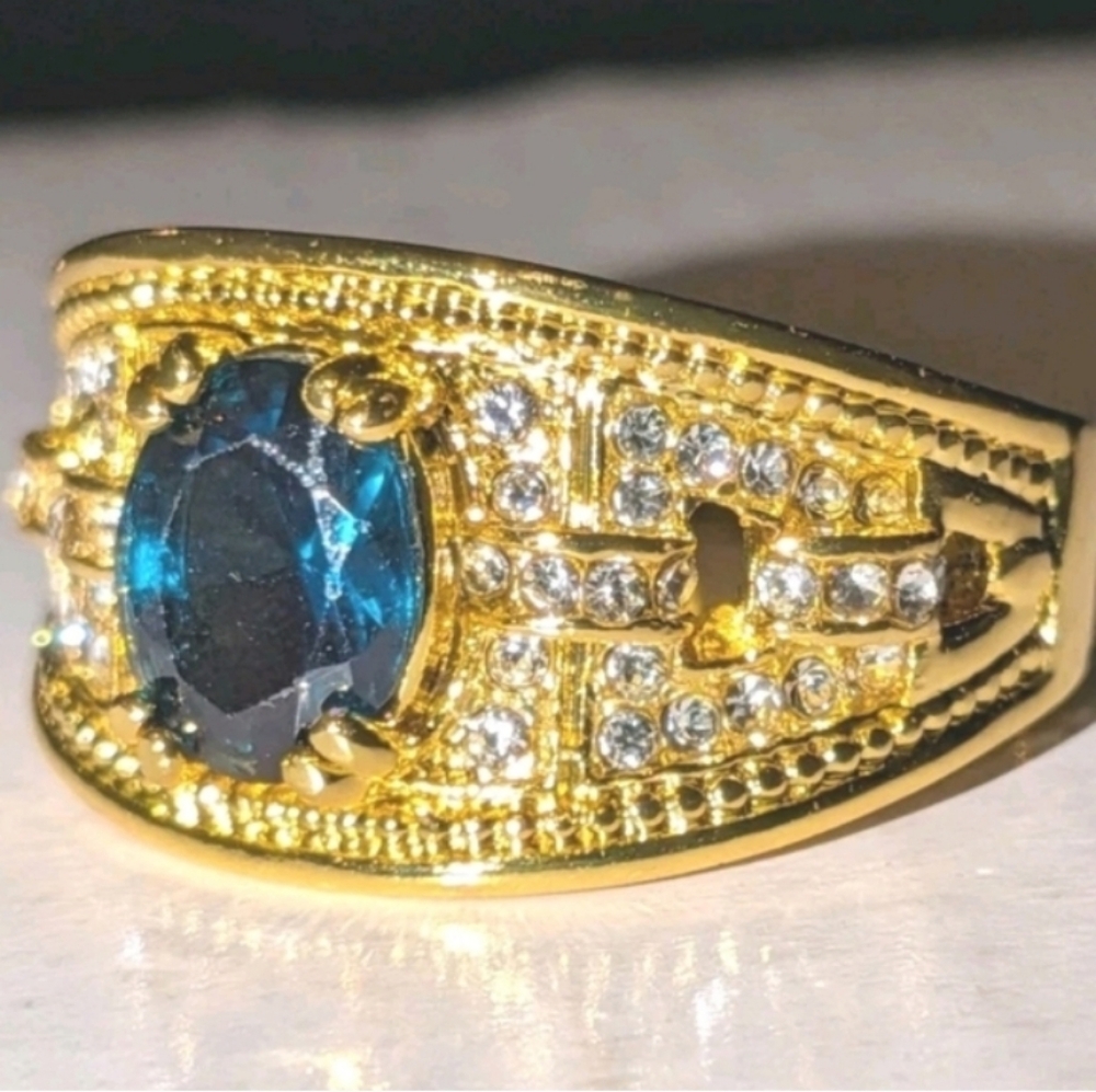 Elegant Mens 2ct 14k Yellow Gold Plated Ring Sz 12